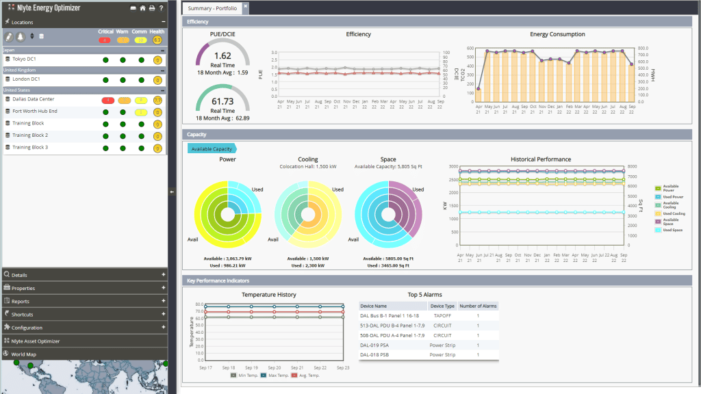 Nlyte Energy Optimizer provides management and tracking of the data center power chain. It is highly scalable, protocol based, and hardware agnostic. Energy Optimizer improves energy consumption, reduces risk in the power chain, and validates remote site performance.