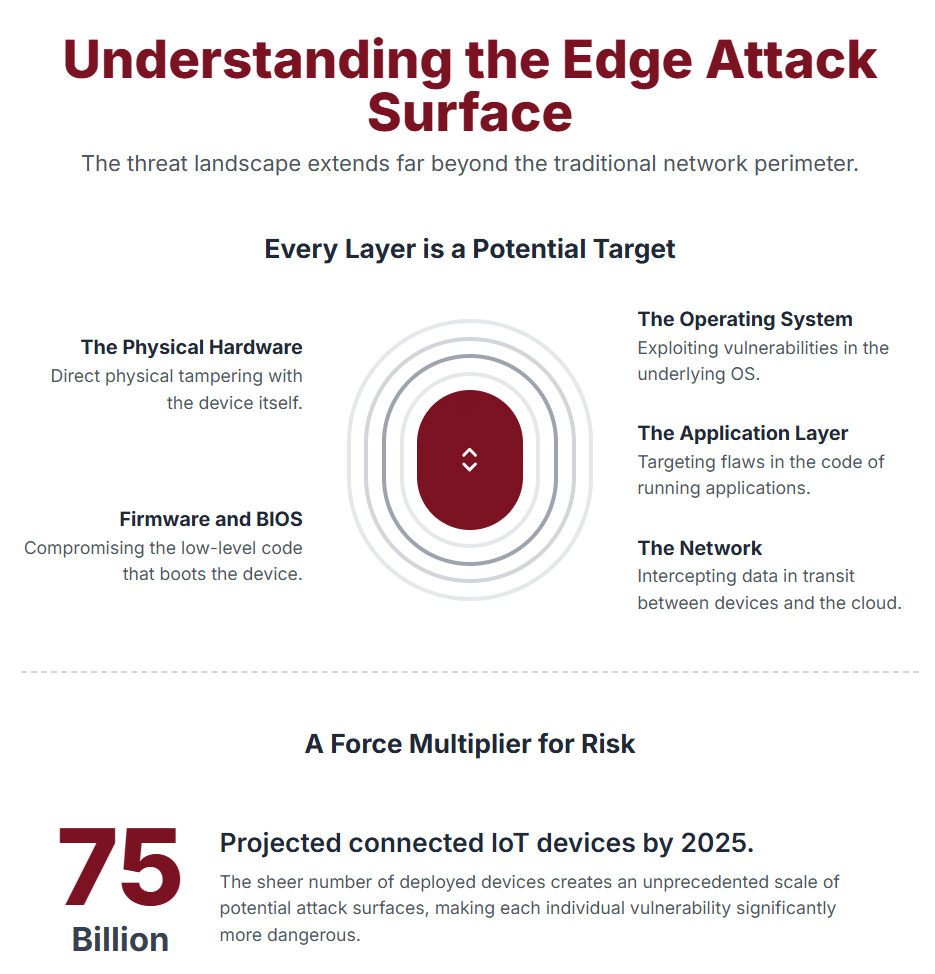 Understanding the Attack Surface on Edge Data Centers The attack surface in an edge computing environment is vast and multifaceted. It extends far beyond the traditional network perimeter and encompasses every layer of the technology stack. 