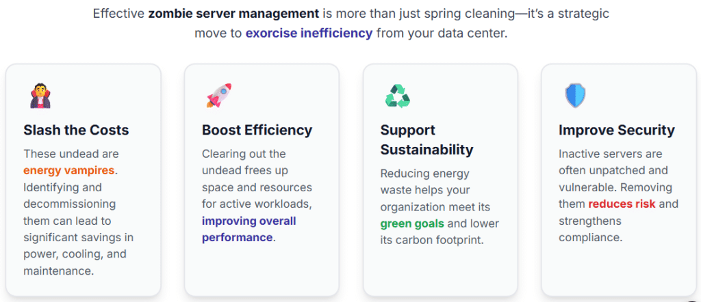 Effective zombie server management is more than just spring cleaning—it’s a strategic move to exorcise inefficiency from your data center. Zombie Server Management