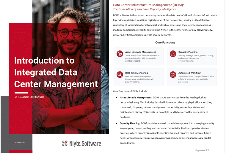 Unlock the Future of Infrastructure with Integrated Data Center Management Are you ready to revolutionize how your organization manages its digital infrastructure? Download our free eBook, Introduction to Integrated Data Center Management, and discover how leading enterprises are transforming their operations with a unified approach to IT, Facilities, and Operations. In today’s fast-paced digital world, data centers are no longer confined to a single location. They span across on-premises facilities, cloud environments, and edge computing sites. This complexity demands a new management paradigm—one that breaks down silos and enables seamless collaboration across departments. That’s where Integrated Data Center Management (IDCM) comes in. What You’ll Learn in This eBook This comprehensive guide explores the core principles and technologies behind Integrated Data Center Management. You’ll gain insights into: The convergence of Data Center Infrastructure Management (DCIM), Building Management Systems (BMS), and IT Operations. How IDCM creates a single source of truth for infrastructure visibility and control. The role of AI in predictive maintenance, dynamic optimization, and anomaly detection. Strategies for extending management capabilities to edge environments while maintaining security and uptime. Communication protocols like BACnet, MQTT, SNMP, and MODBUS that enable integration across diverse systems. Whether you're a data center operator, facilities manager, or IT leader, this eBook will equip you with the knowledge to build a resilient, efficient, and future-proof infrastructure. Why Integrated Data Center Management Matters Integrated Data Center Management is more than a buzzword—it’s a strategic necessity. By unifying traditionally separate domains, IDCM empowers organizations to: Increase operational efficiency by aligning infrastructure with workload behavior. Improve resiliency through predictive analytics and automated workflows. Enhance flexibility to adapt to evolving technologies like AI and edge computing. Reduce downtime and operational risk with real-time visibility and control. The eBook showcases how Nlyte Software’s IDCM platform delivers these benefits through intelligent placement, optimization, and centralized command capabilities. It also includes real-world use cases that demonstrate the power of IDCM in action—from advanced capacity planning to holistic energy optimization. Download the eBook Today Don’t miss your chance to stay ahead of the curve. Download Introduction to Integrated Data Center Management now and start your journey toward smarter, more integrated infrastructure management. 👉 [Download Now] This eBook is your gateway to understanding how Integrated Data Center Management can transform your organization’s approach to digital infrastructure. Whether you're planning for AI workloads, managing edge deployments, or striving for sustainability, IDCM provides the tools and insights you need. Integrated Data Center Management is the key to unlocking operational excellence. Learn how to harness its power and future-proof your infrastructure today.