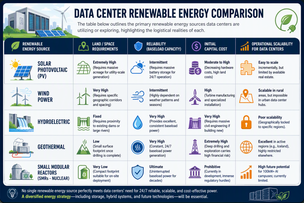 Data Center Renewable Energy Comparison Infographic